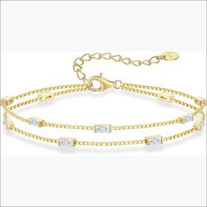 925 Sterling Silver Gold Plated Dainty Charm Link Bracelet for Women